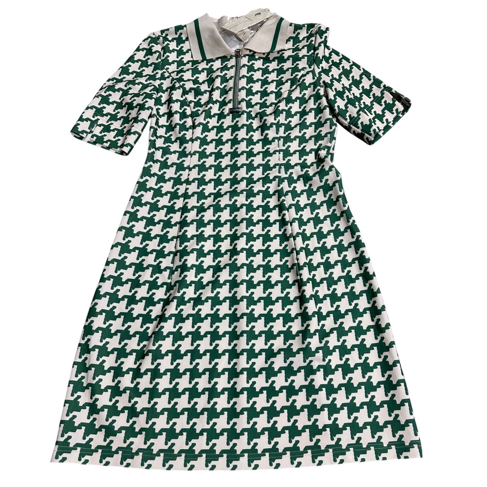 PAPIER Urban Image Green & Off White Houndstooth Quarter Zip Polo Dress  Size S